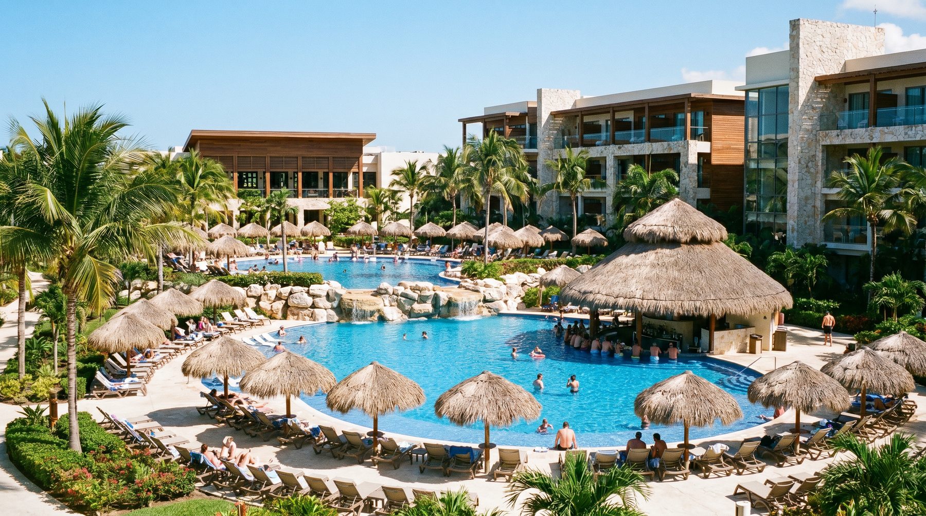 Main resort pool with palapa bar