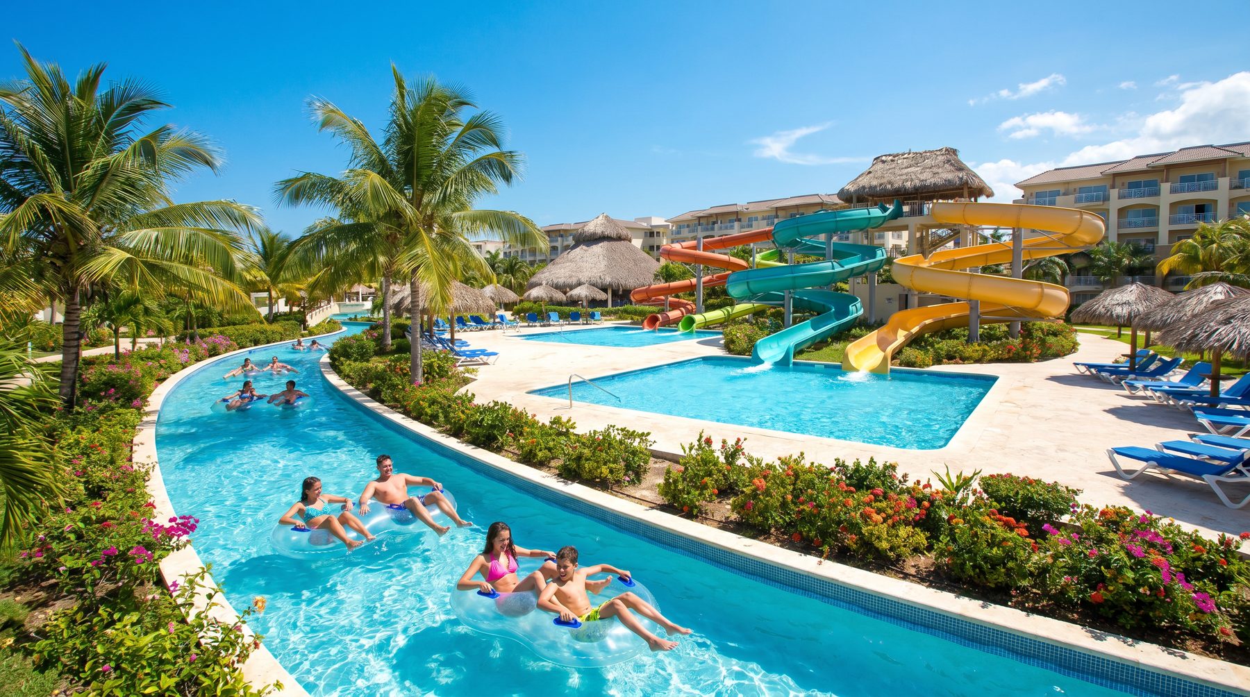 Resort waterpark with slides and lazy river